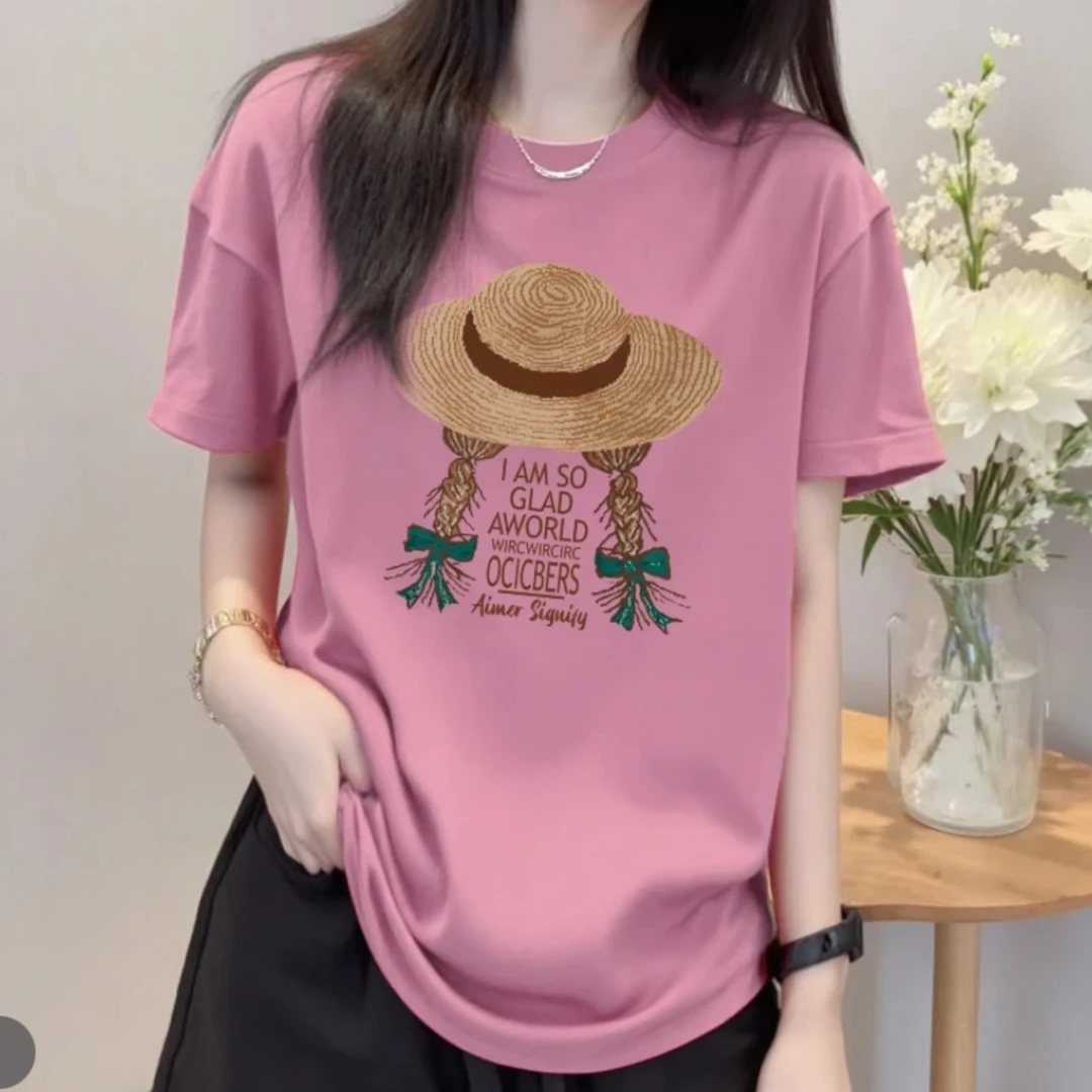 夏日多巴胺穿搭显白粉超火减龄短袖上衣2025夏季新款纯棉t恤女士