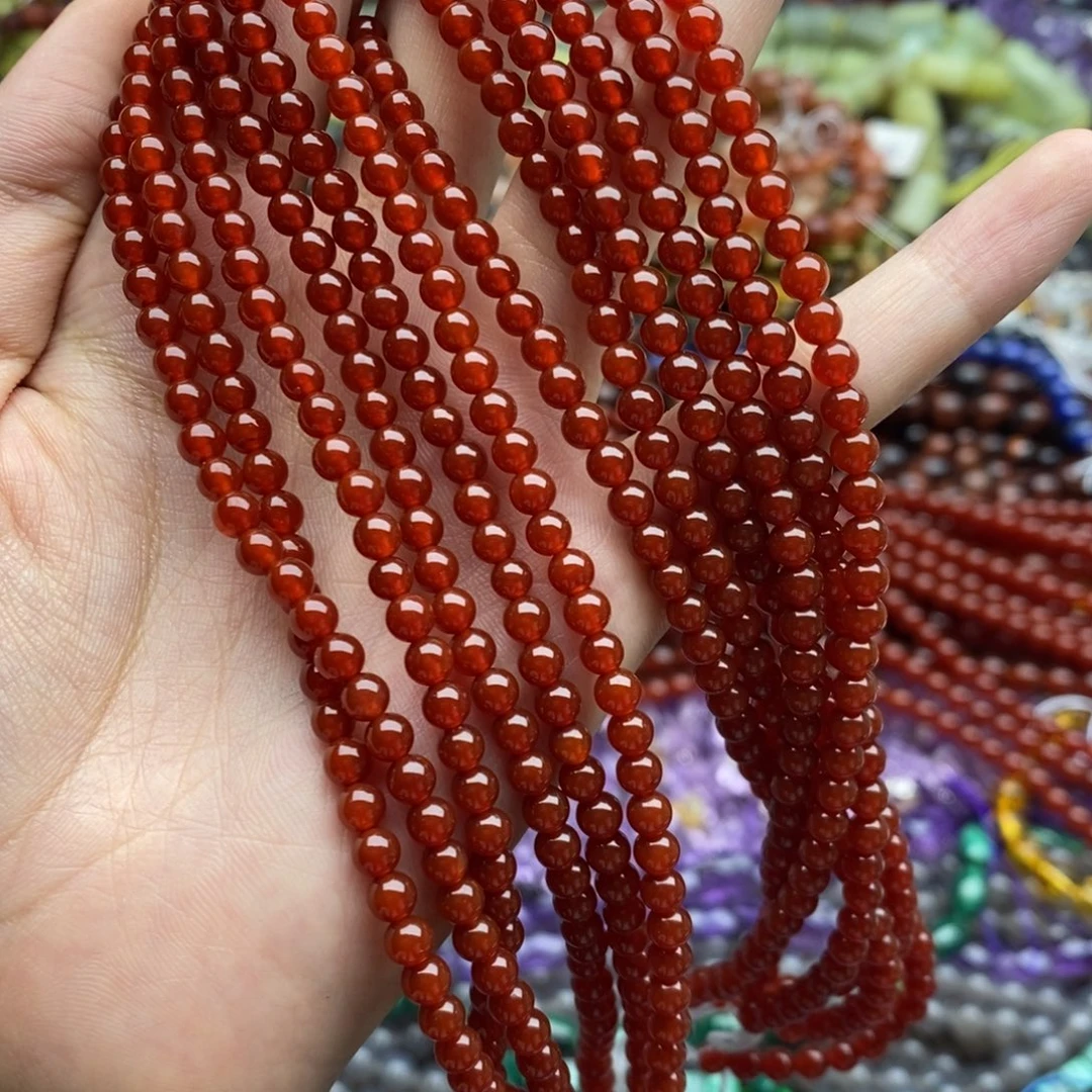 玛瑙/玉髓未镶嵌珠宝半成品一条纯天然红玛瑙圆珠3A级4mm