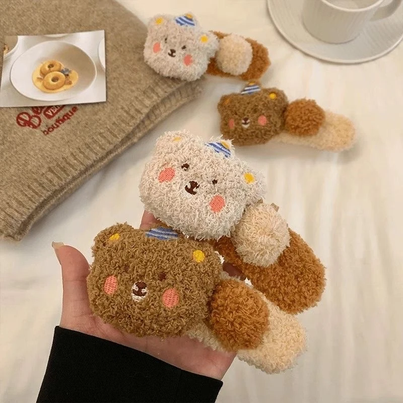 女大号发箍洗脸小熊彩色少女发饰立体侧边可爱羊羔毛鸭嘴夹刘海夹