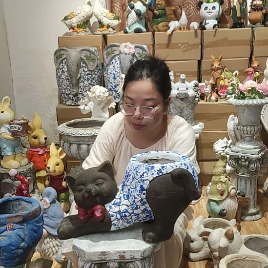 合成树脂氧化镁青花猫花盆一个