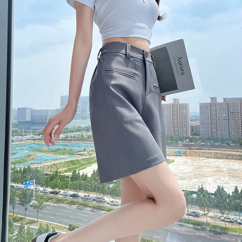 宽松阔腿短裤女薄款2025新款高腰显瘦垂感中裤夏季休闲西装五分裤