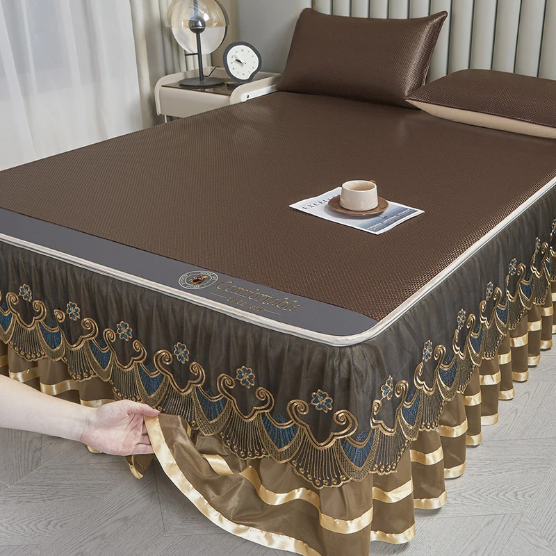 夏日凉感冰藤席夏季夏天可拆卸1.8米床裙2.0床席软凉席三件套席子