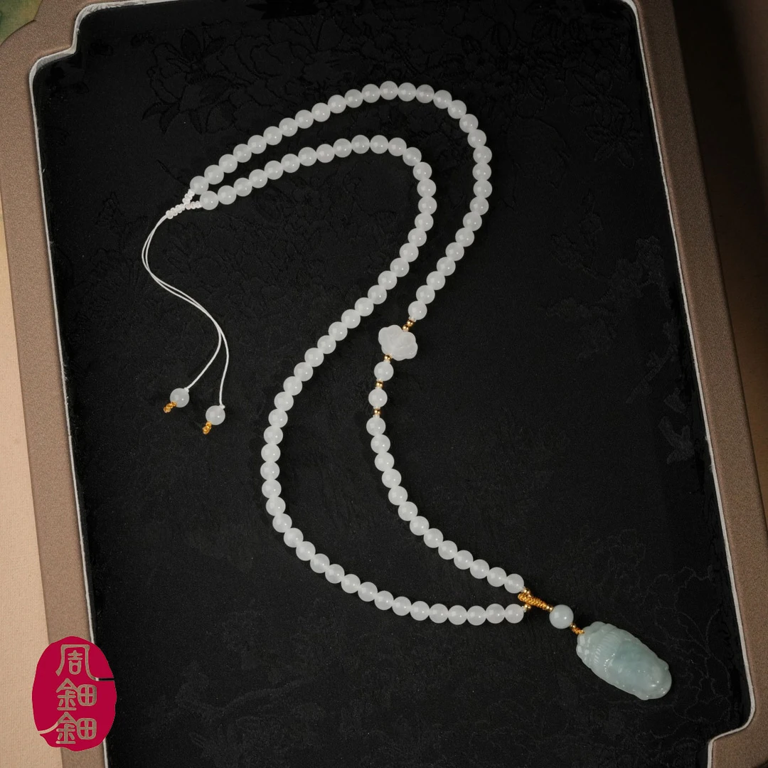 周钿钿®|玉皎|天然和田玉白玉A货翡翠观音吊坠18K金设计款毛衣链