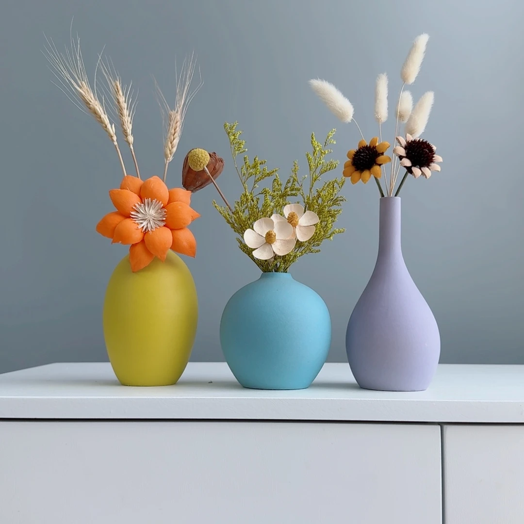 摆件陶瓷小花瓶摆件含花总高约20-30cm