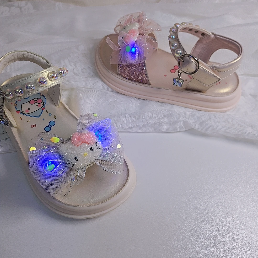 夏季新款女童公主凉鞋宝宝鞋子儿童轻盈软糯舒适ktii猫闪灯凉鞋