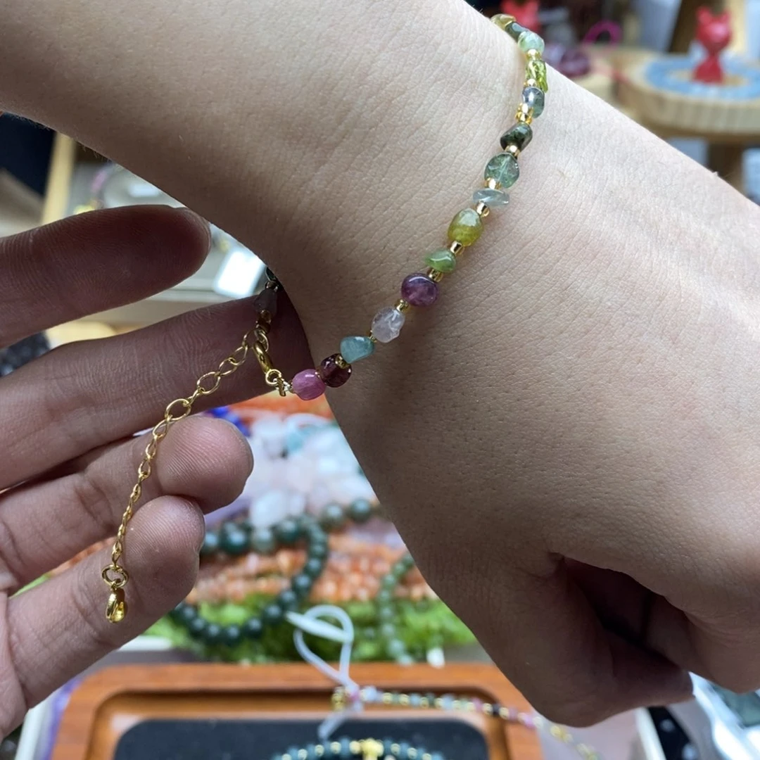 玛瑙/玉髓未镶嵌珠宝半成品一条天然碧玺小随行手链