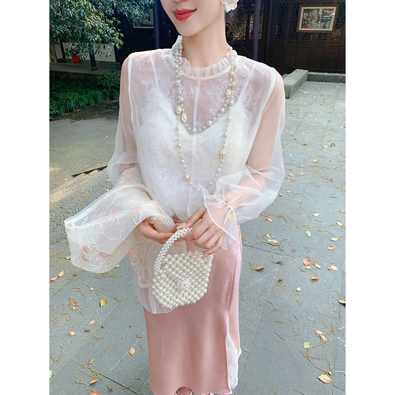 果果家 新中式薄款刺绣圆领重工马夹2025春季复古气质马甲半身裙