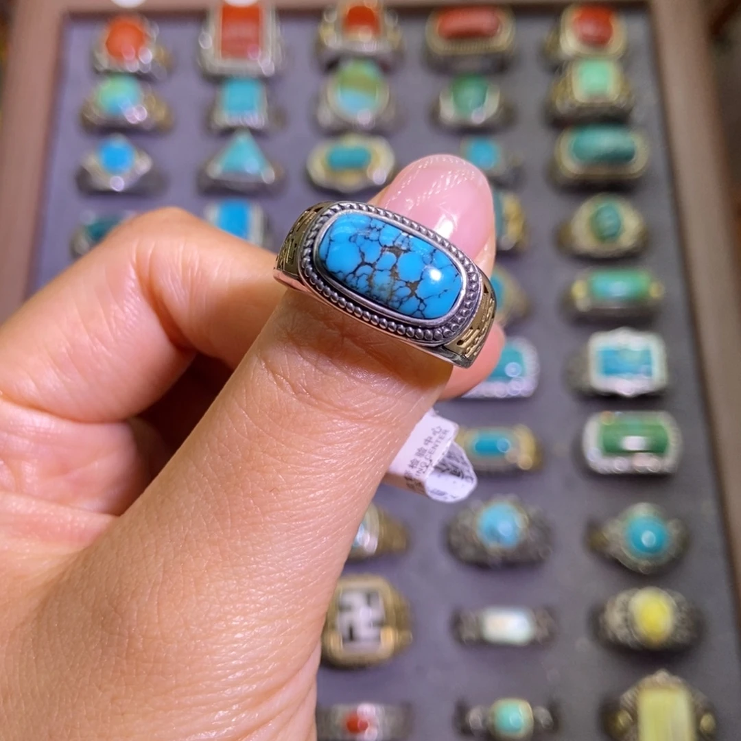 不***务绿松石银S925镶嵌戒指