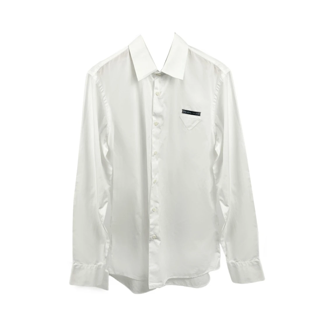 99新 Prada/普拉达 白色三角标logo长袖衬衫 39 10367536