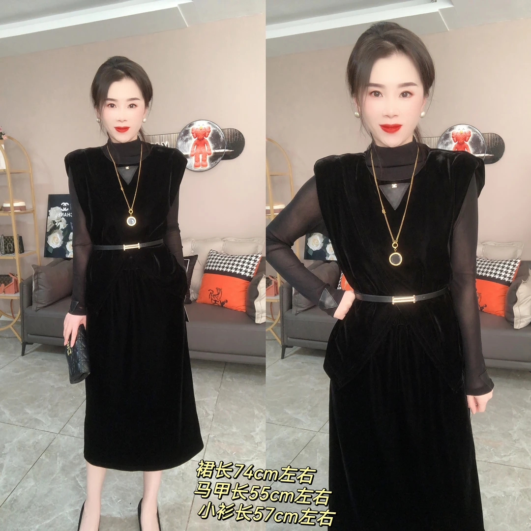 时尚气质轻熟风显瘦套装女装春季新款洋气分体马甲裙衫