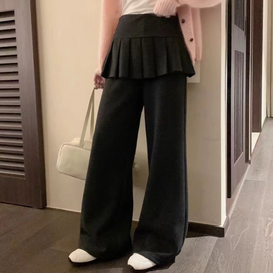 【百褶款屁帘微喇裤】韩系加绒加厚高腰显瘦微喇休闲长裤女