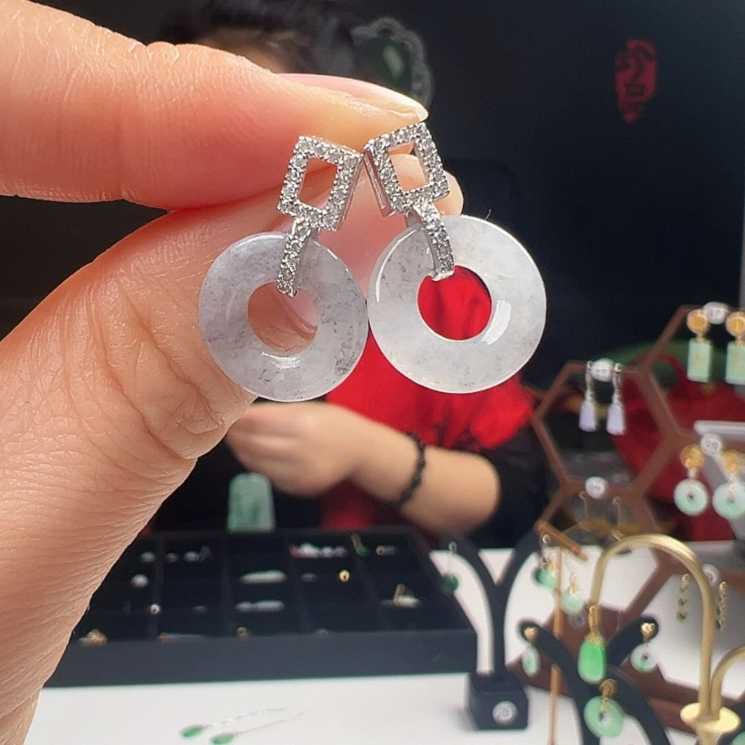 银S925镶嵌翡翠耳饰