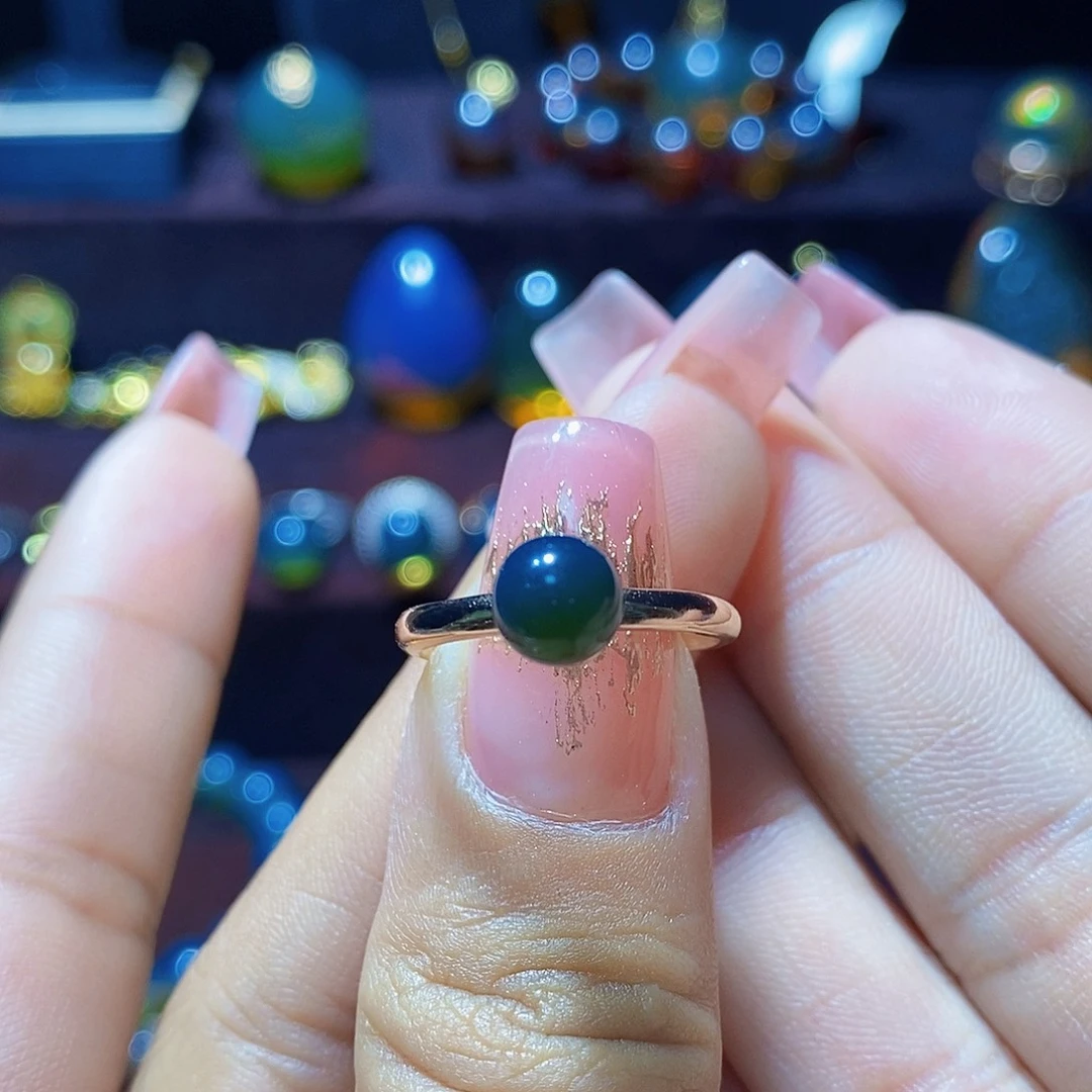 蓝珀戒指银S925镀金镶嵌尺寸6