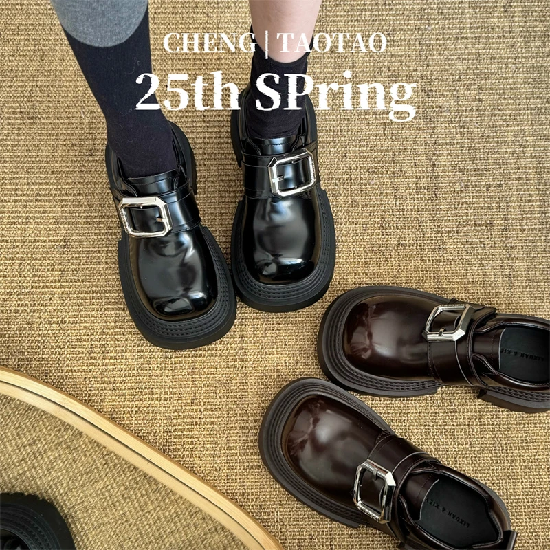 【程淘淘】纯情女高丨厚底英伦风小皮鞋女2025新款复古百搭黑色单鞋