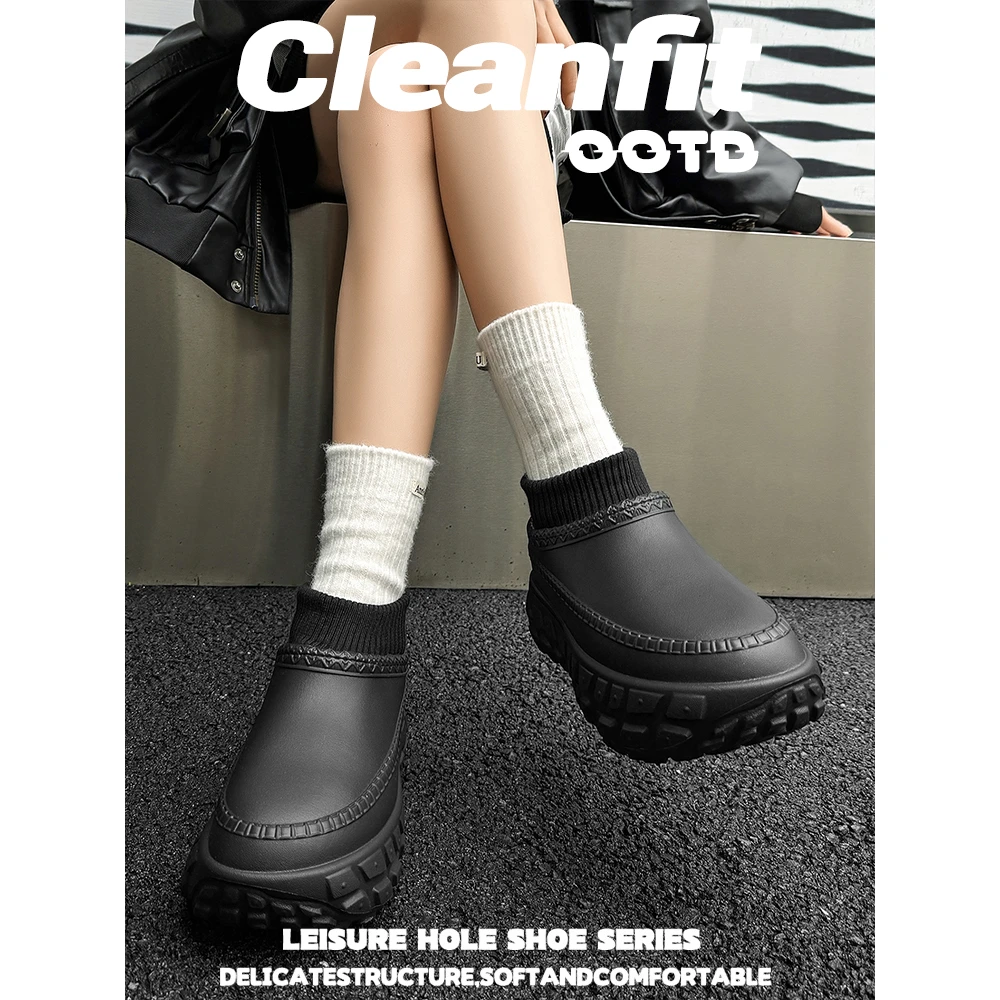 加绒棉鞋冬季外穿厚底增高保暖棉拖鞋防水防滑百搭情侣毛绒勃肯鞋