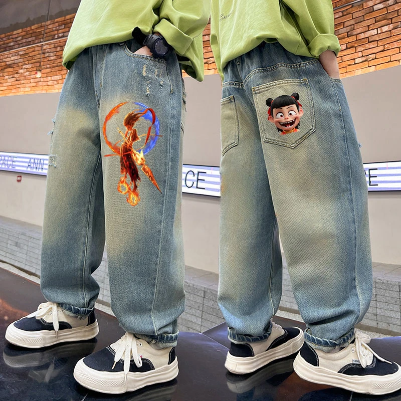 哪吒儿童男童牛仔裤弹力水洗洋气休闲中大童中大童男童男童秋装