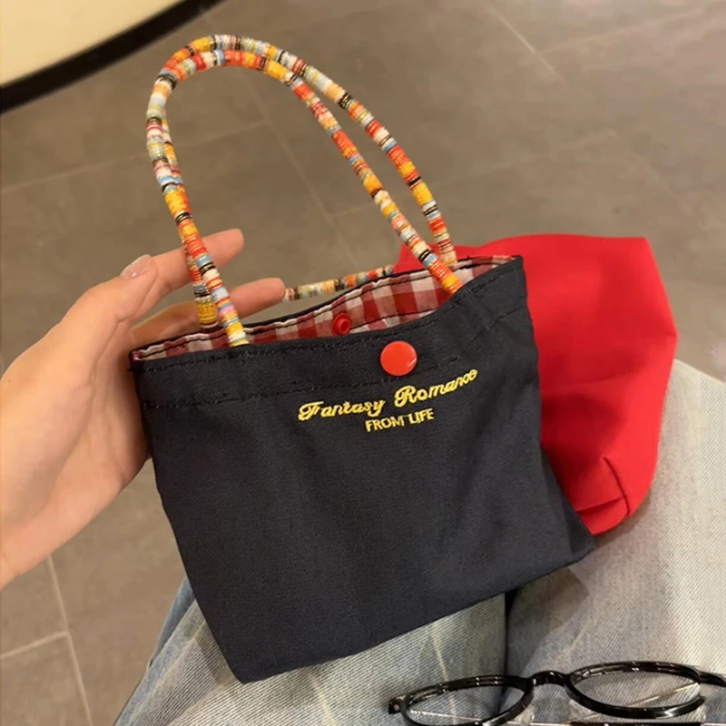 时尚便携帆布包撞色简约牛仔风便携妈咪包手提包韩版单肩手拎包