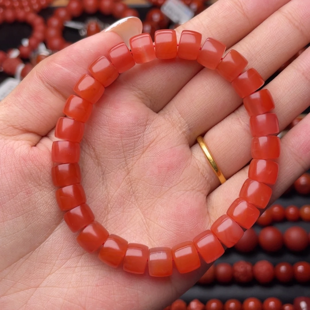 南红玛瑙未镶嵌手串Y9mm顶品滴水洞冰红直切手串