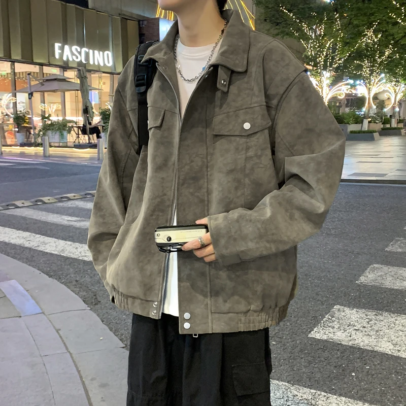 pu皮外套男春秋高级感痞帅美式复古cleanfit工装男装机车皮衣夹克