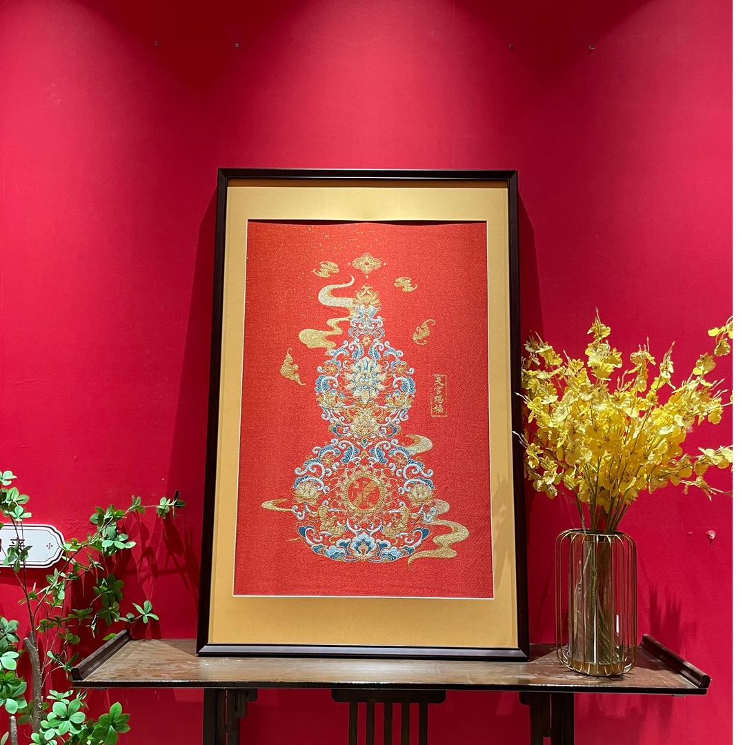 新中式【天官赐福】刺绣福禄寿葫芦玄关装饰画适合走廊过道墙面