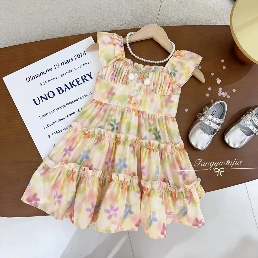 【花海】汤圆家童装2025夏季新款韩系甜美蛋糕度假风连衣裙 YA-2244