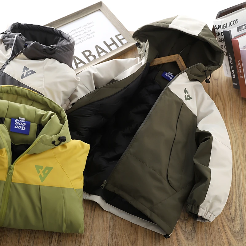 男童棉服外套2024冬季新款儿童拼色帅气棉袄中大童装潮酷棉衣连帽