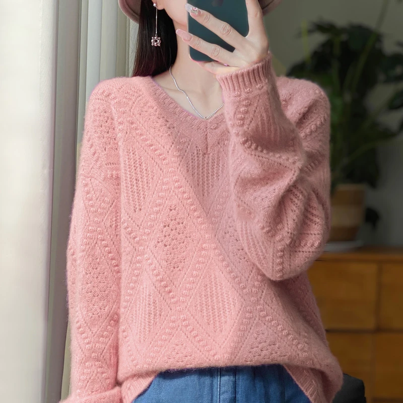 高级感满满~时尚绞花镂空设计羊毛针织打底 DMR-325