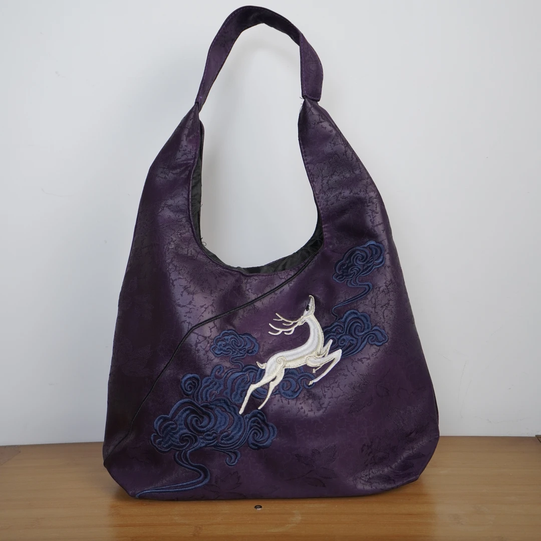 V107【鹿踏祥云紫】39*34新中式香云包包国风单肩托特大容量休闲