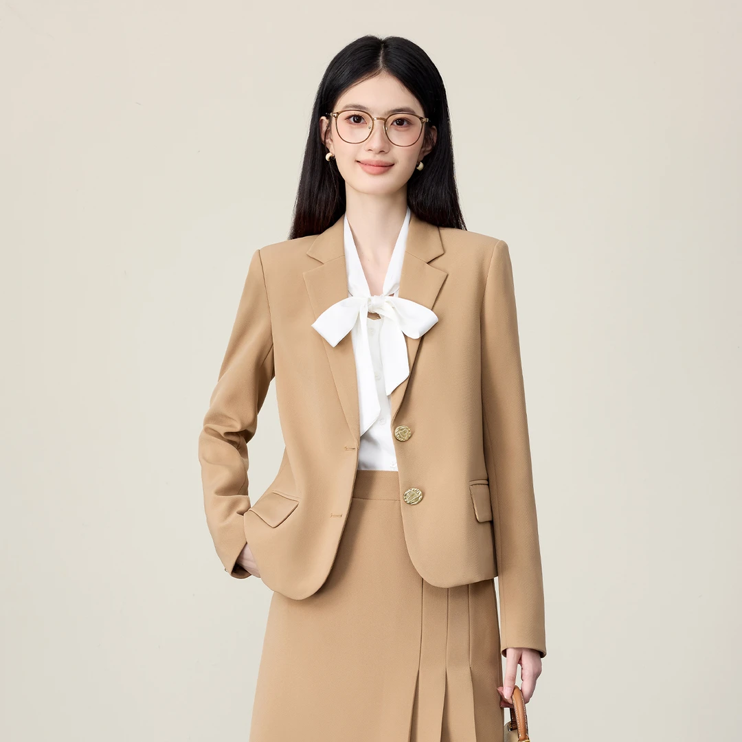 2026年春秋新款短款宽松显瘦气质长袖两粒扣时尚休闲西装外套女