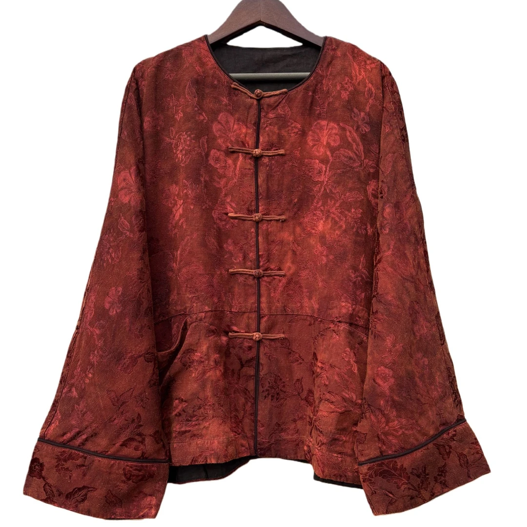 【几念原创】亚麻提花外套中式盘扣上衣秋冬国风气质设计师款3893