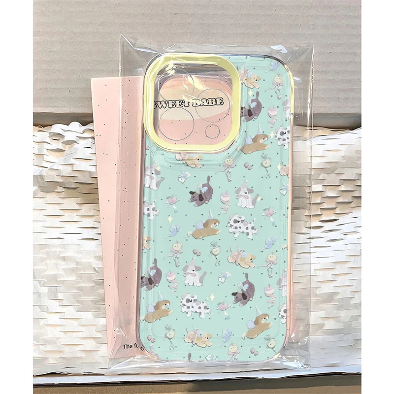 春日薄荷绿小狗适用iPhone16苹果15手机壳14plus透明13/12/11软套