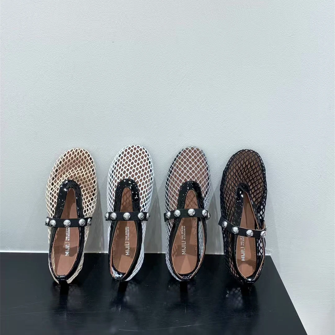 平底银色网面玛丽珍单鞋女鞋子2025新款编织透气夏季配裙子晚晚鞋