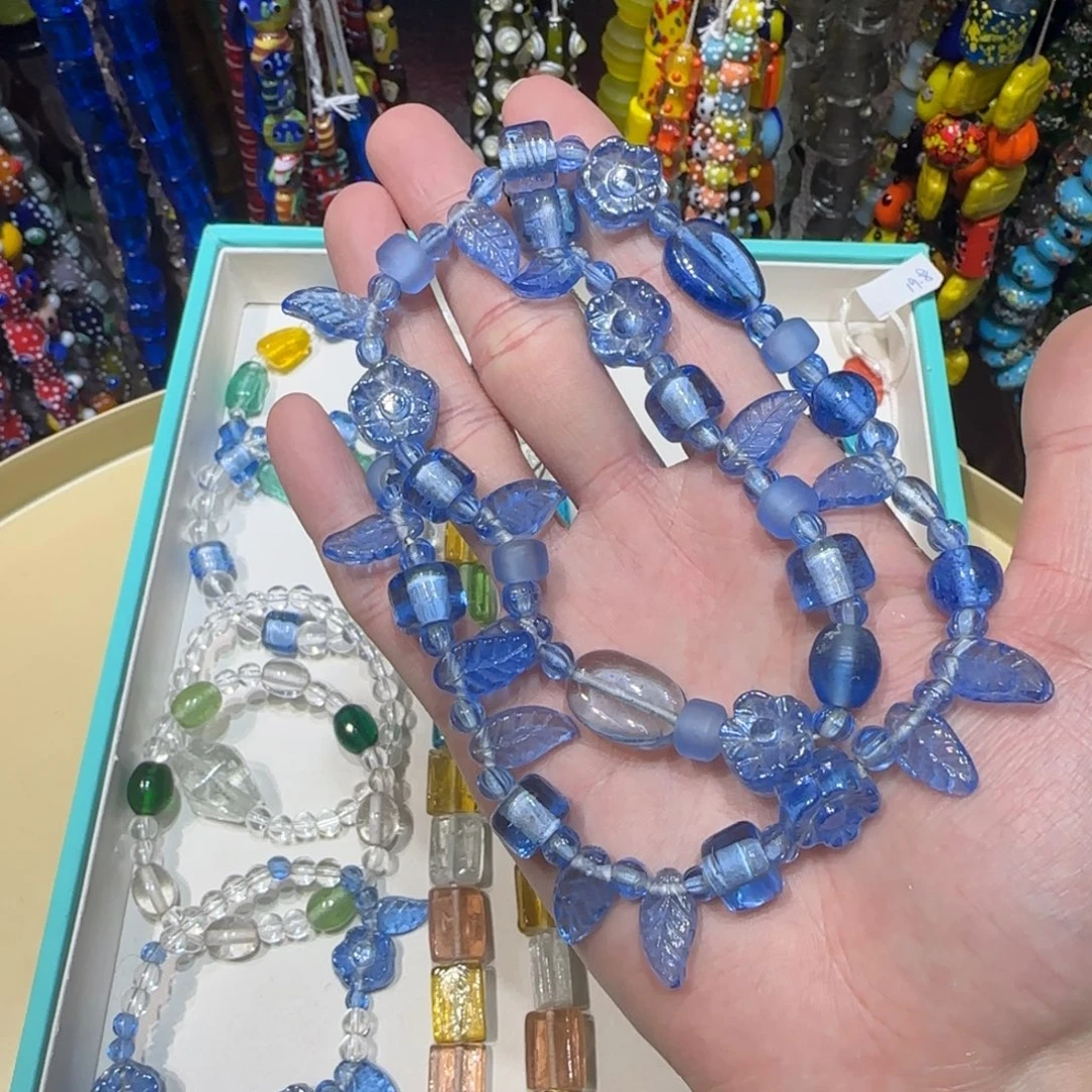 琉璃非金属露水蓝花草牌琉璃珠