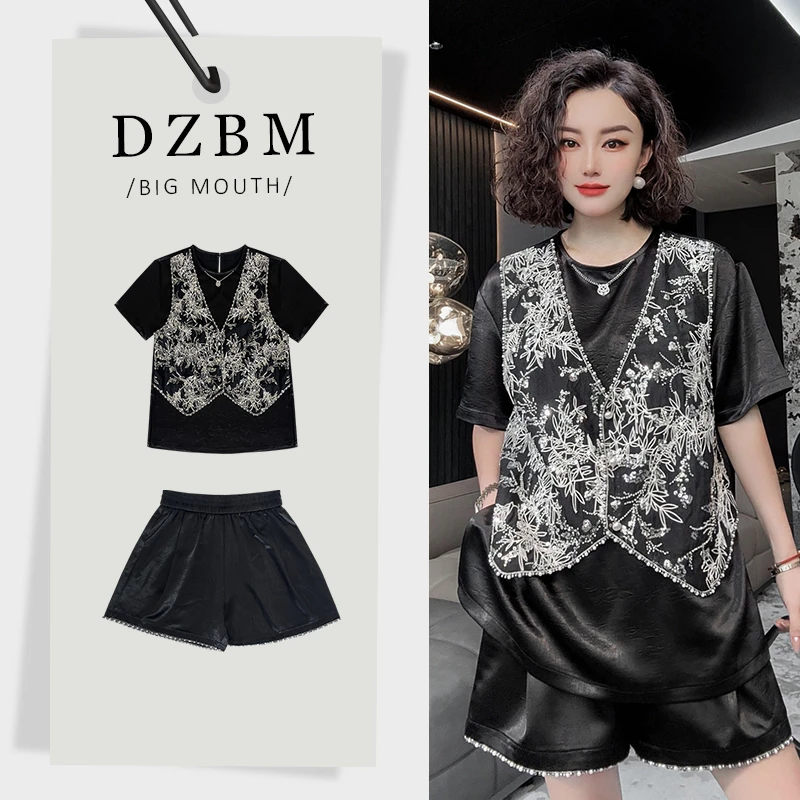 【DZBM】2025夏季重工缝钻刺绣花纹亮片设计醋酸套装-TZ5366/S5363