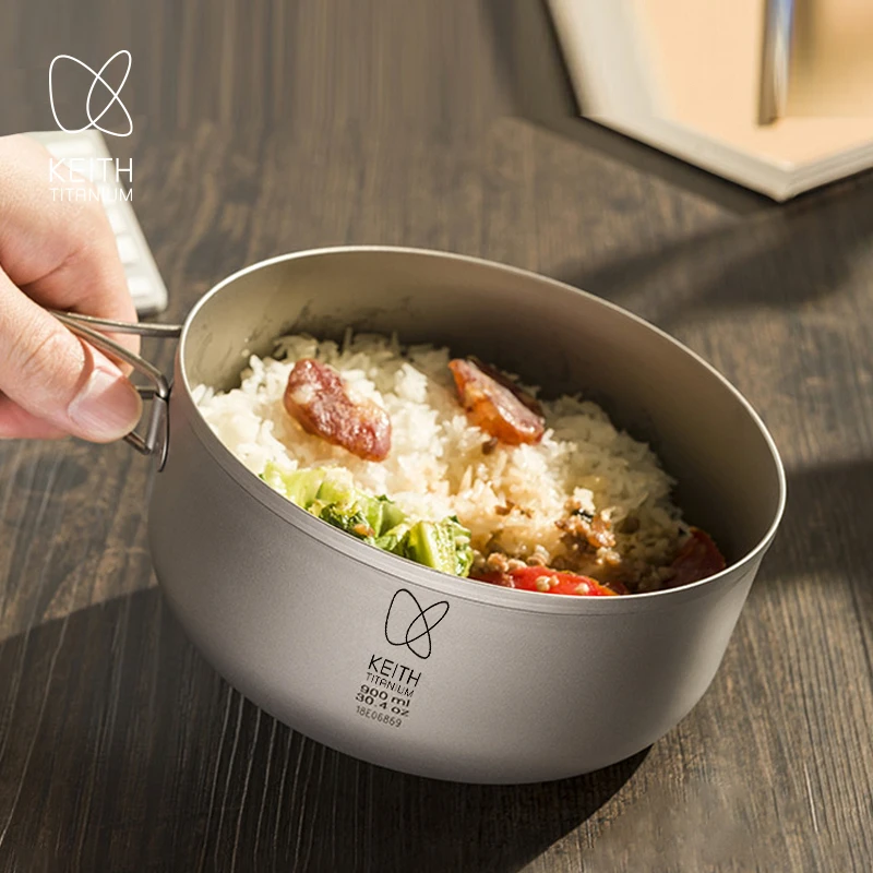 KEITH铠斯钛饭盒泡面碗带盖大容量便当盒家用户外纯钛餐具大碗