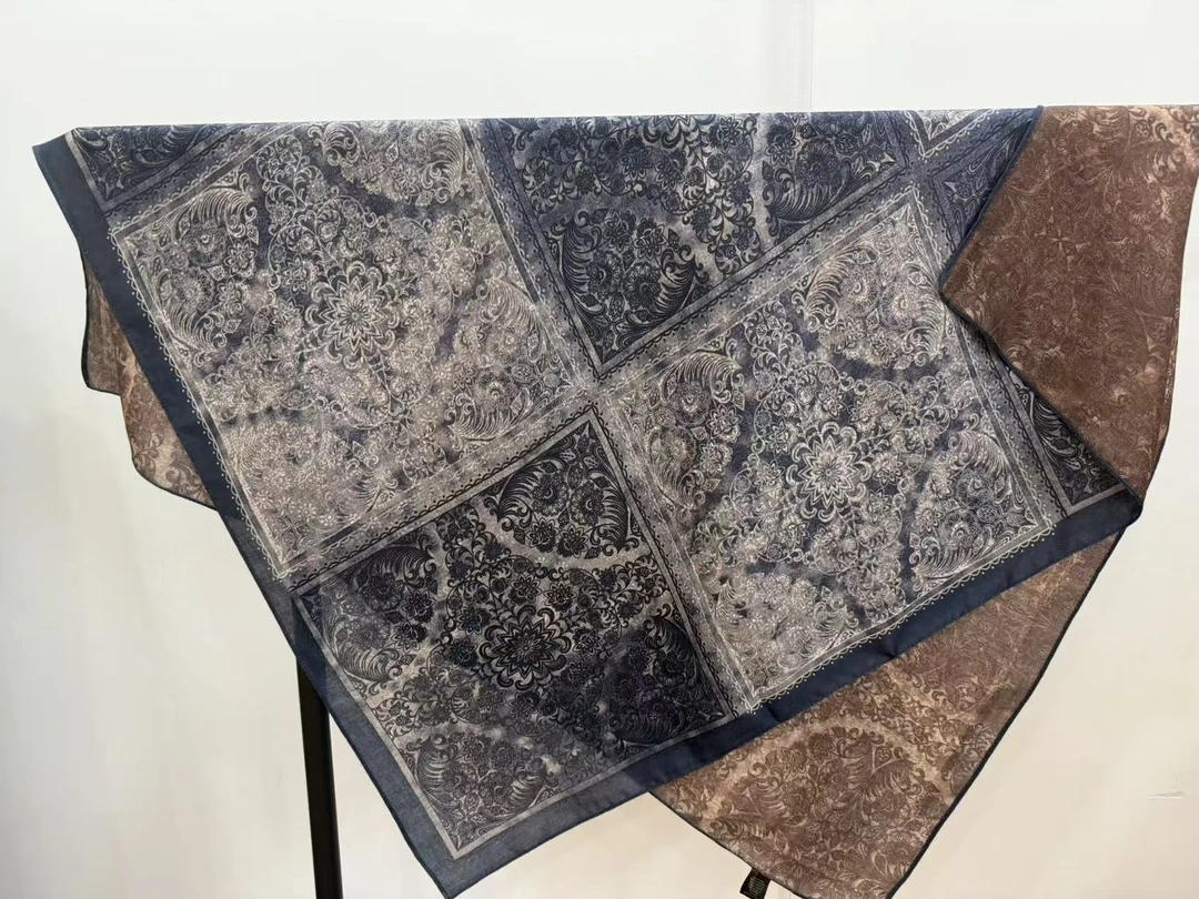 P12【复古蓝韵】时尚丝毛双面异色85*85百搭舒适丝巾