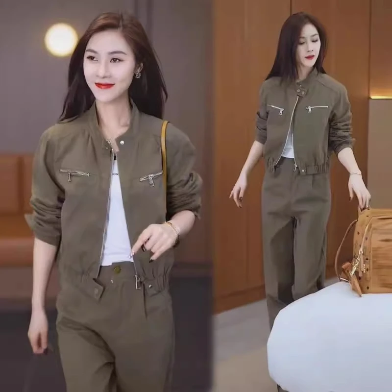 时尚套装女2025春季新款时髦洋气工装短外套阔腿裤气质显瘦两件套