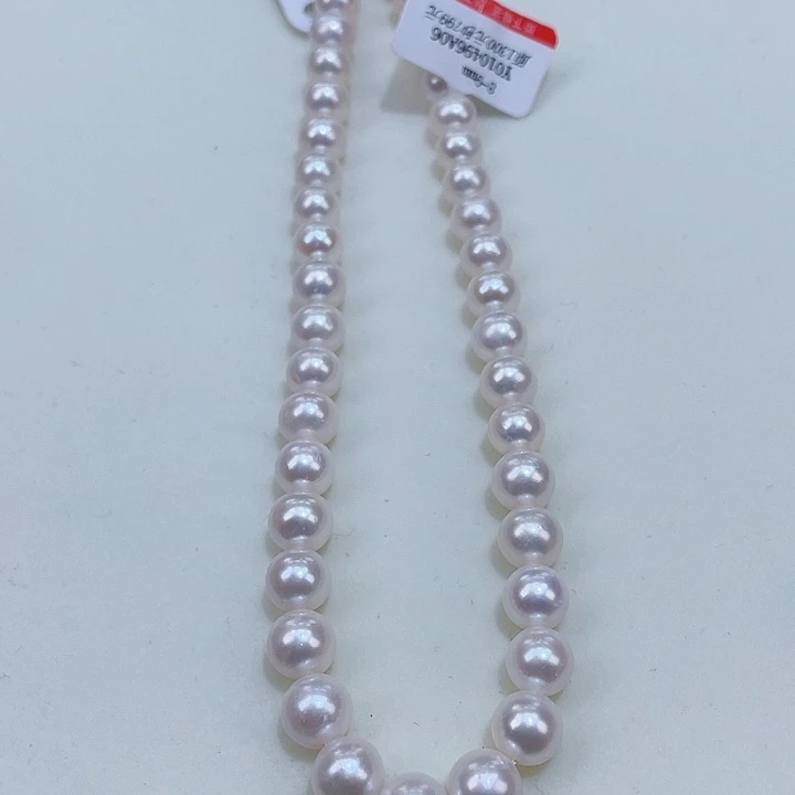 淡水珍珠颈饰银S925镶嵌8/9极光白透粉正圆微微瑕