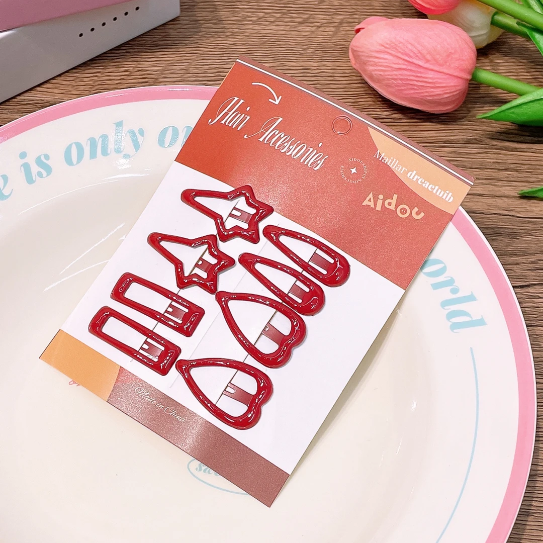 A-6194  ad 4对8个红色水滴流星基础额前刘海掰掰夹 发圈