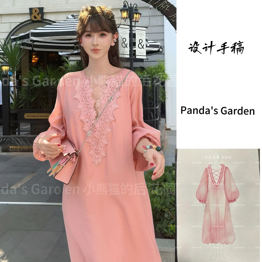 【Panda’s garden】（自然美学）原创设计温柔蕾丝拼接连衣裙