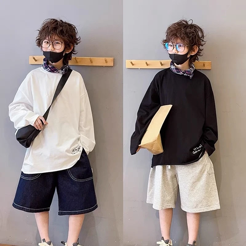 （纯棉不缩水）2025新款破洞打底衫中大童白色上衣薄款MC511