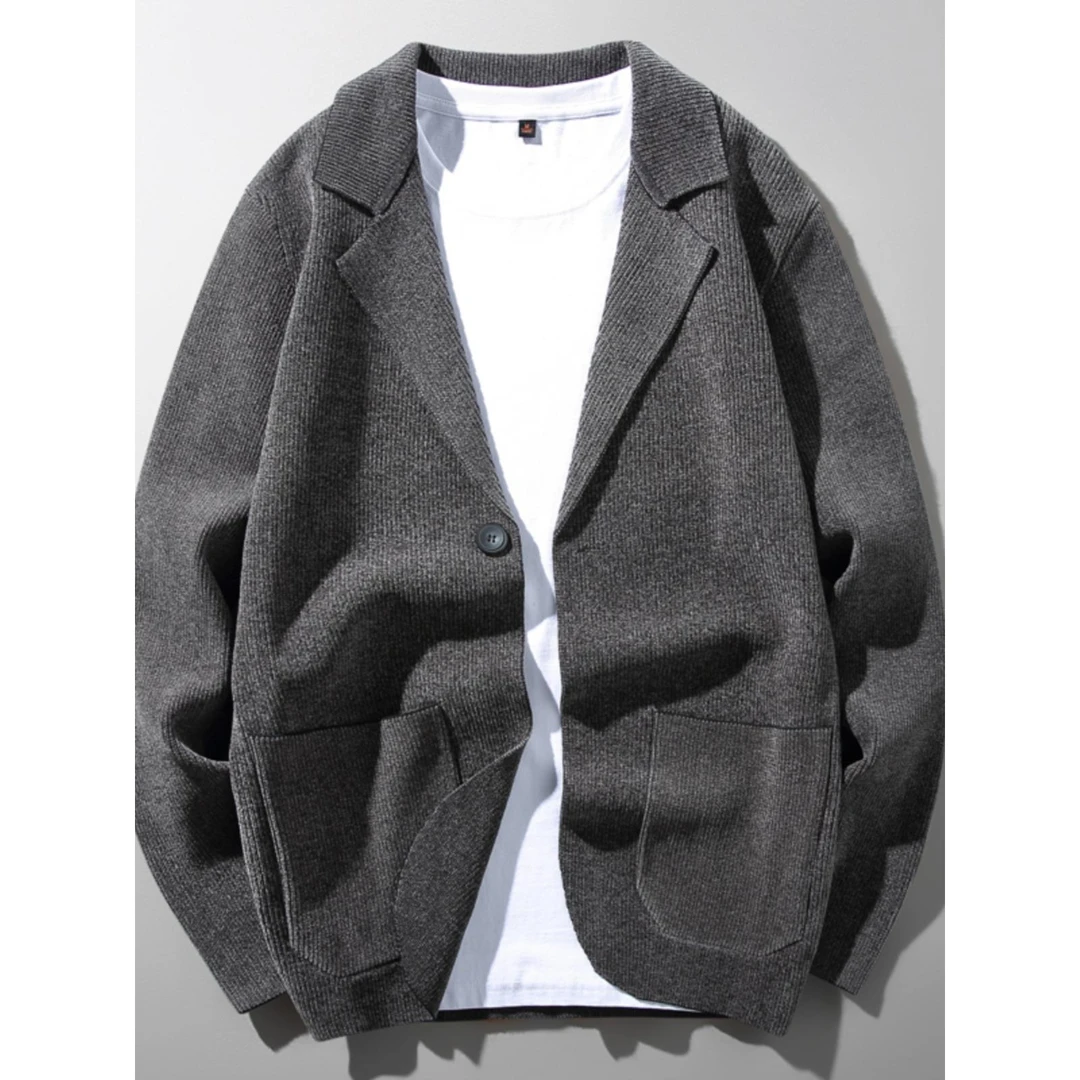 秋季休闲韩版小西装男士针织衫外套潮流修身毛衣西服外穿新款上衣