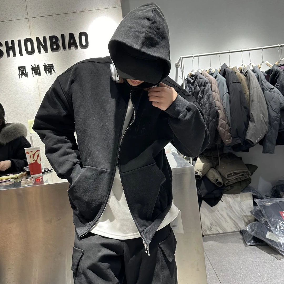 小众设计贴布刺绣男女同款拉链开衫连帽卫衣