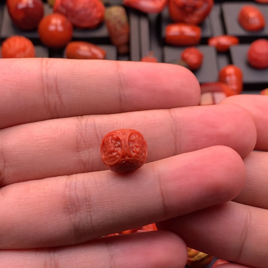 南红玛瑙未镶嵌南红精工雕刻六方无相珠12mm+