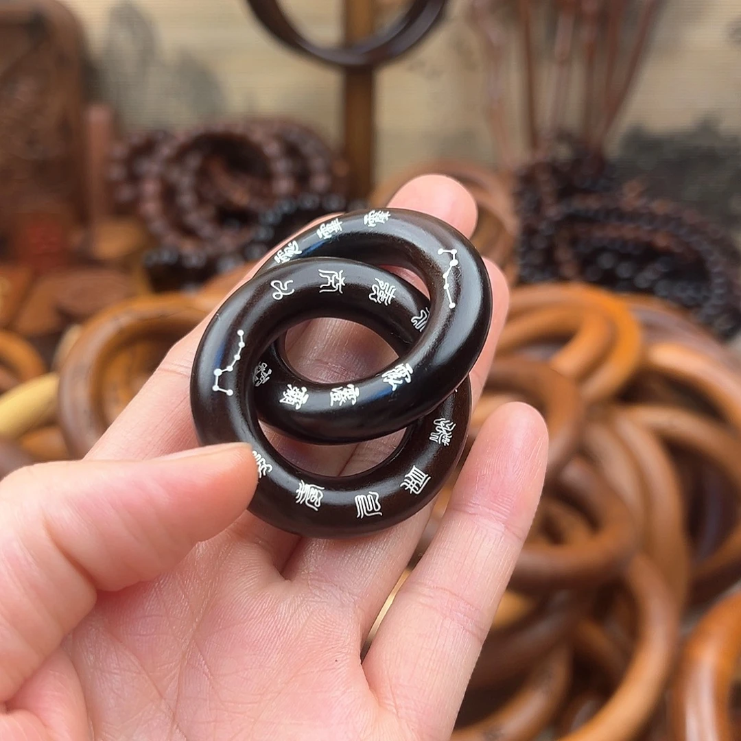 2.5内径枣木玉化镶银乾坤圈