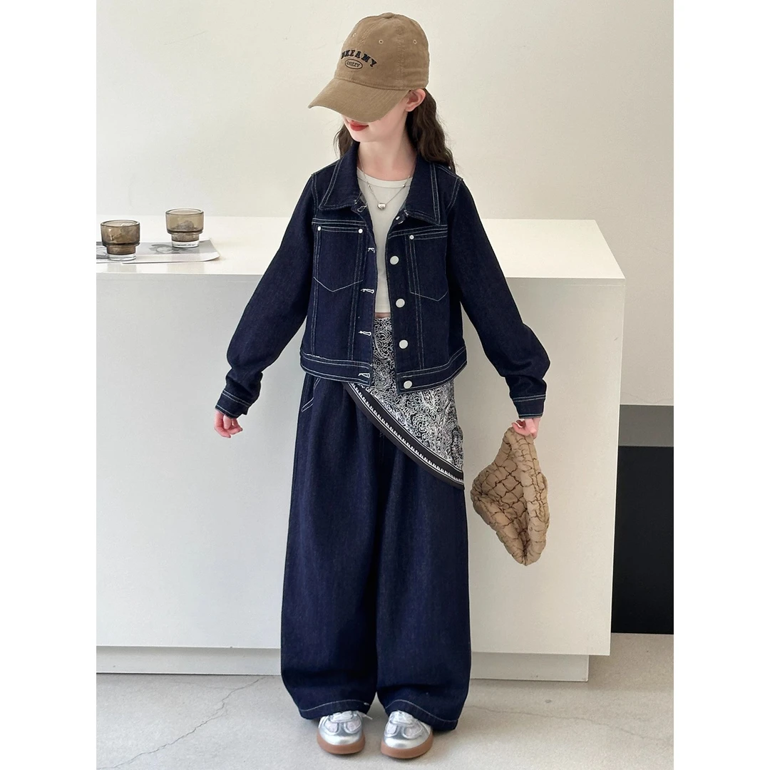 女童秋装牛仔套装2025新款韩版洋气童装女韩系秋装韩系松弛感套装