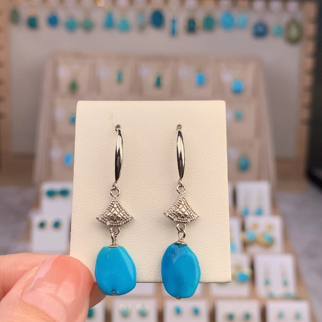 绿松石银S925镶嵌耳饰