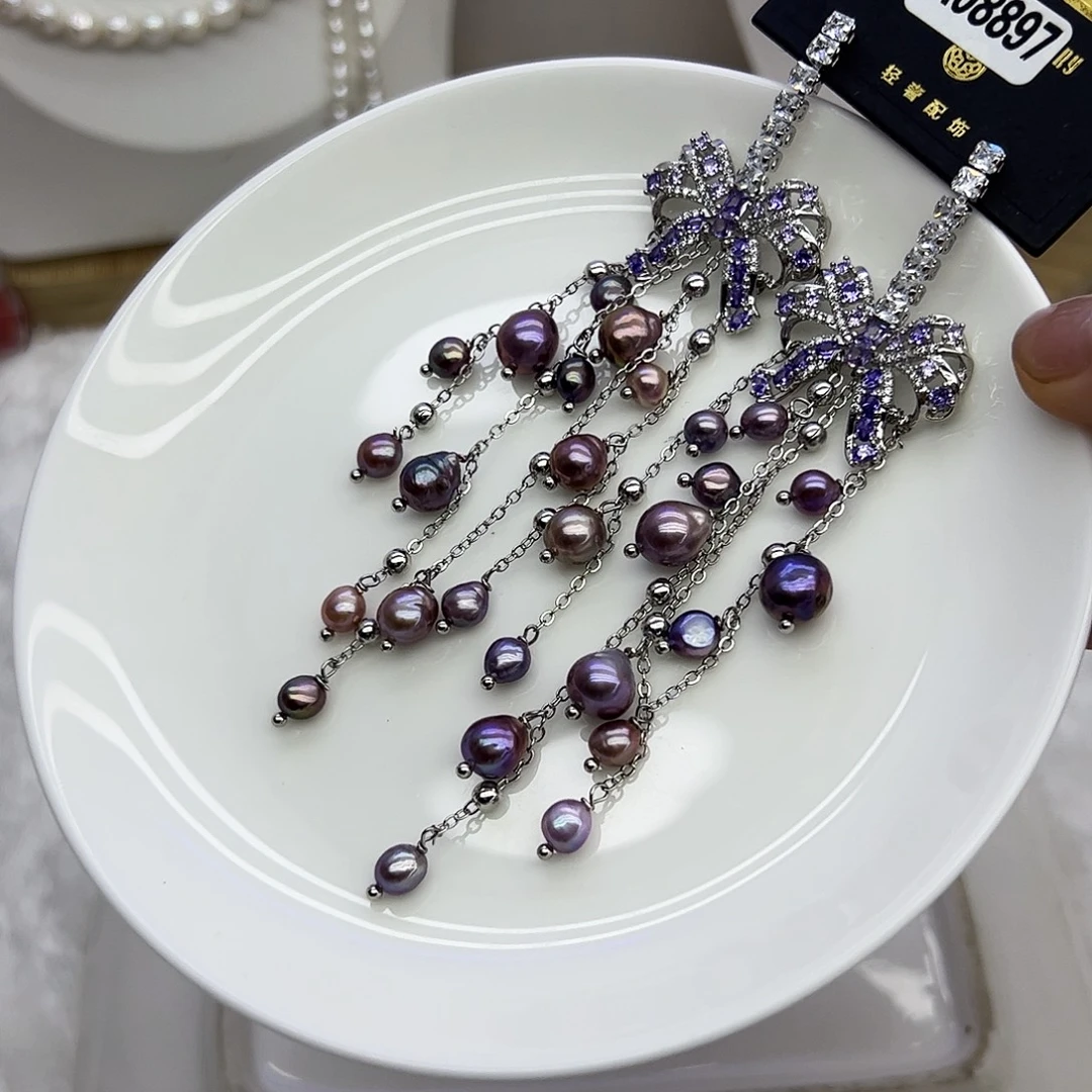 淡水珍珠银S925镶嵌耳饰