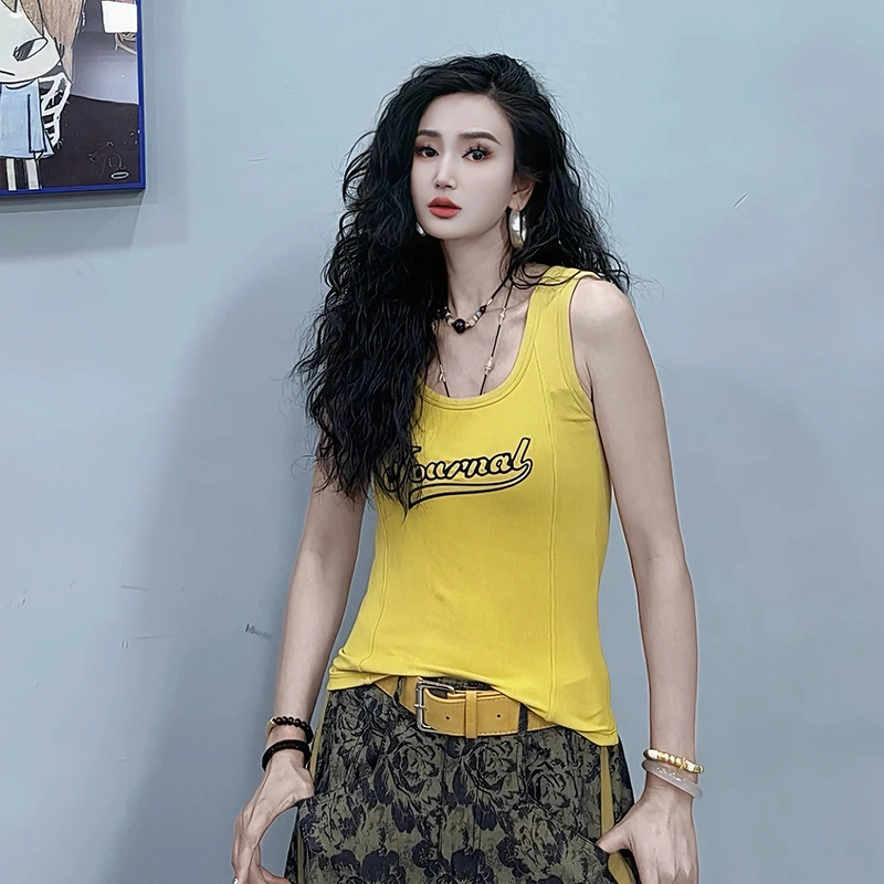 吊带背心女2025夏季带胸垫外穿内搭修身性感字母美背文胸上衣-918