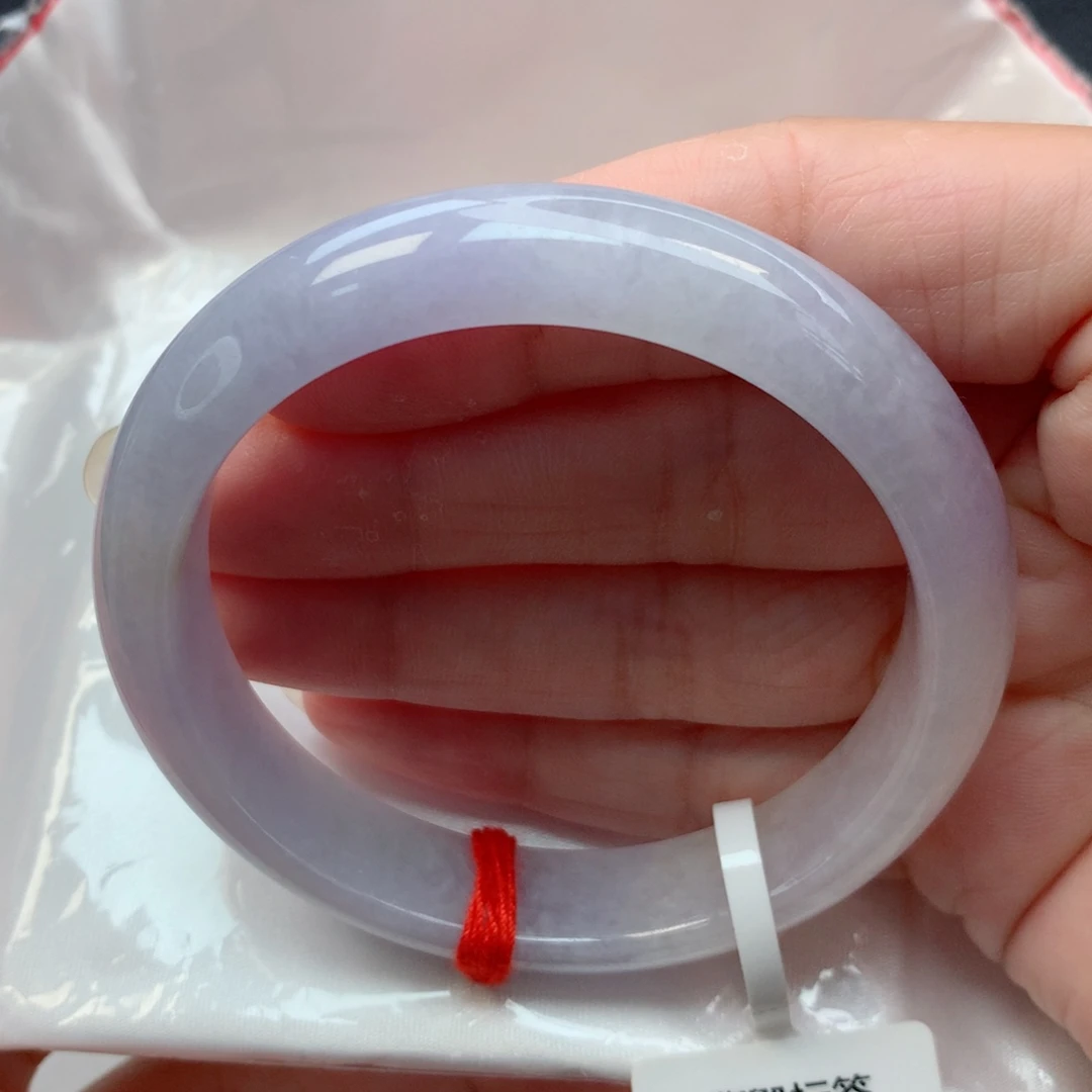 翡翠未镶嵌手镯53.8圈飘粉紫底仙女款有纹有棉
